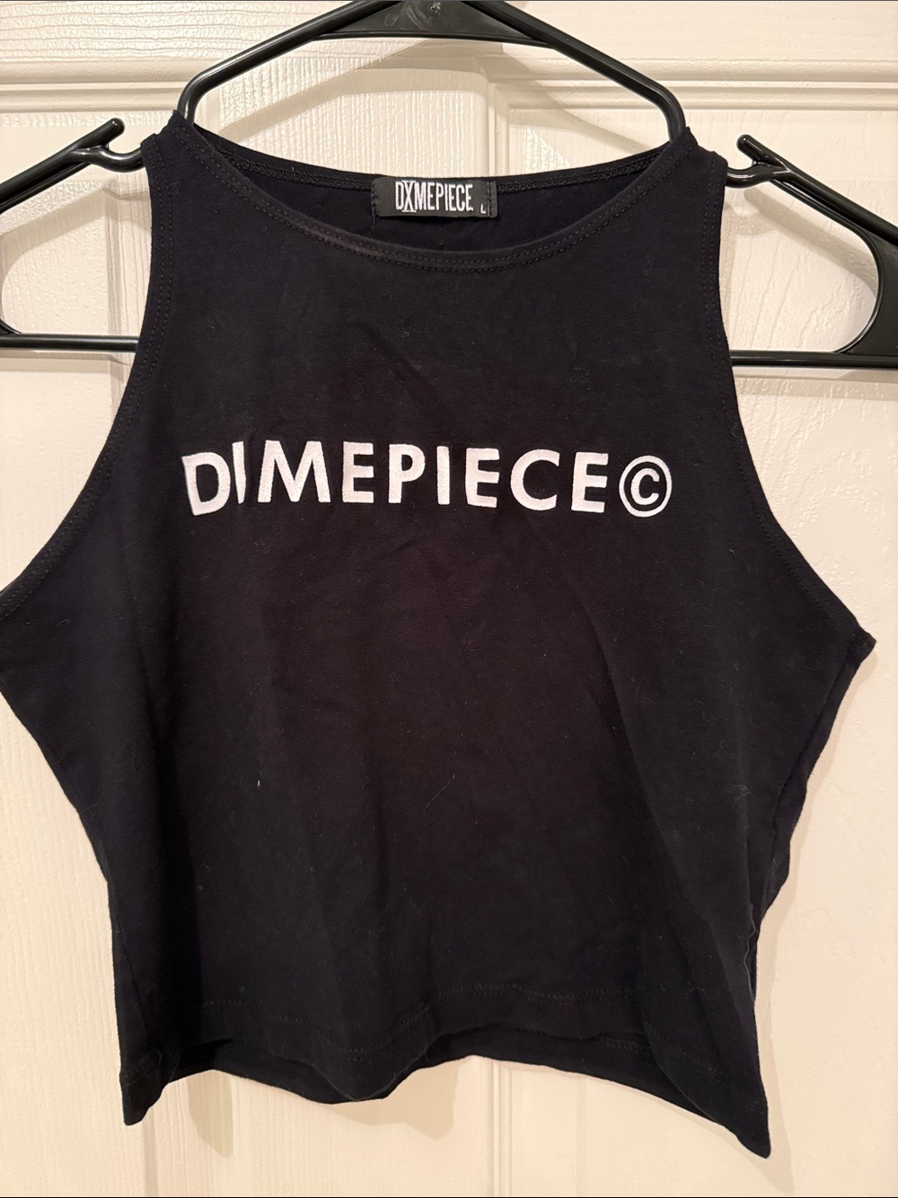 Dimepiece Black Crop Tank with White Logo